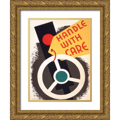 Handle with care Gold Ornate Wood Framed Art Print with Double Matting by WPA