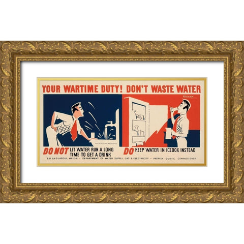 Do not let water run a long time to get a drink Gold Ornate Wood Framed Art Print with Double Matting by Kerkam, Earl