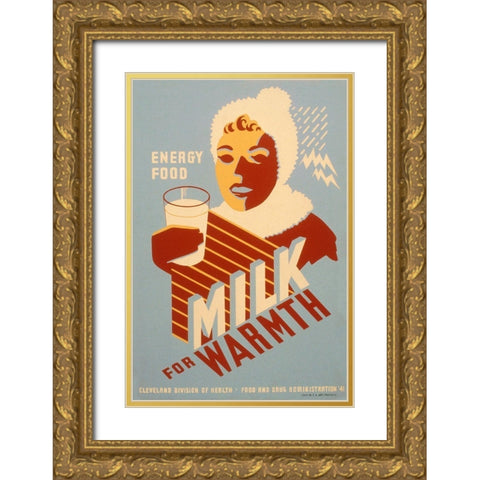 Milk - for warmth Energy food Gold Ornate Wood Framed Art Print with Double Matting by WPA