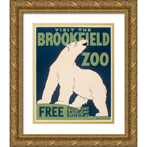 Visit the Brookfield Zoo - Polar Bear Gold Ornate Wood Framed Art Print with Double Matting by WPA