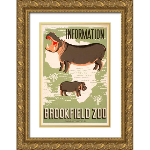 Information - Brookfield Zoo - Hippos Gold Ornate Wood Framed Art Print with Double Matting by Waltrip, Mildred