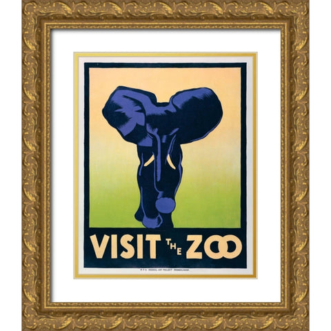 Visit the zoo - Elephant Gold Ornate Wood Framed Art Print with Double Matting by Stephenson, Hugh