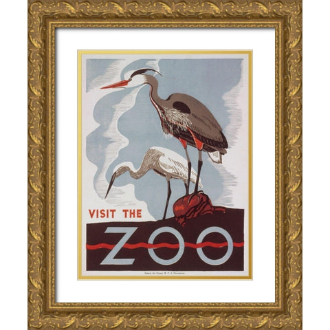 Visit the zoo - Herons Gold Ornate Wood Framed Art Print with Double Matting by WPA