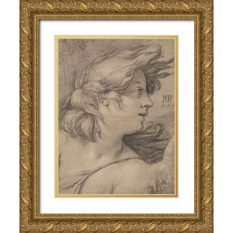 Bust of an Angel Gold Ornate Wood Framed Art Print with Double Matting by Goltzius, Hendrick