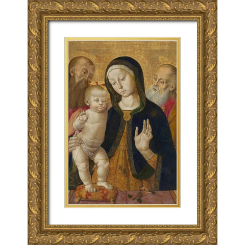 Madonna and Child with Two Hermit Saints Gold Ornate Wood Framed Art Print with Double Matting by Fungai, Bernardino