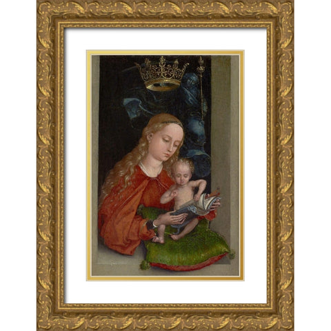 Madonna and Child in a Window Gold Ornate Wood Framed Art Print with Double Matting by Schongauer, Martin