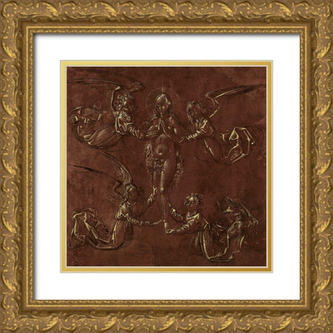Mary Magdalen Transported by Four Angels Gold Ornate Wood Framed Art Print with Double Matting by Unknown