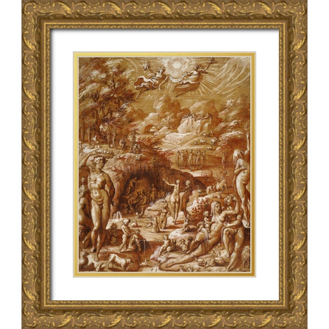The Age of Gold Gold Ornate Wood Framed Art Print with Double Matting by Zucchi, Jacopo