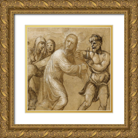 Christ Carrying the Cross (recto); The Resurrection (verso) Gold Ornate Wood Framed Art Print with Double Matting by Bazzi, Giovanni Antonio