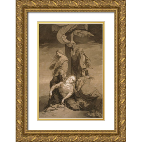 Lamentation at the Foot of the Cross Gold Ornate Wood Framed Art Print with Double Matting by Lehmann, Henri