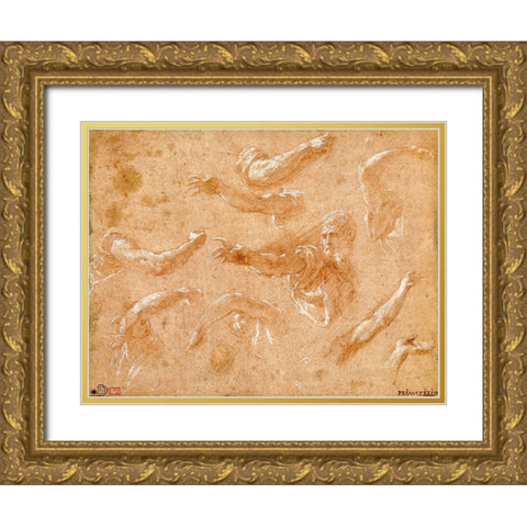 Study of God the Father with Angels Gold Ornate Wood Framed Art Print with Double Matting by Primaticcio, Francesco