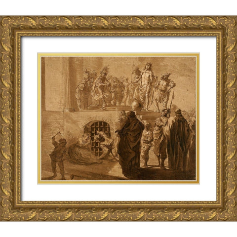 Christ Before Pilate Gold Ornate Wood Framed Art Print with Double Matting by Knupfer, Nikolaus