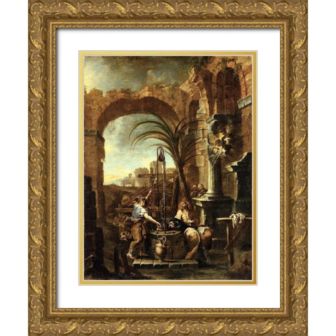 Christ and the Samaritan Woman Gold Ornate Wood Framed Art Print with Double Matting by Magnasco, Alessandro