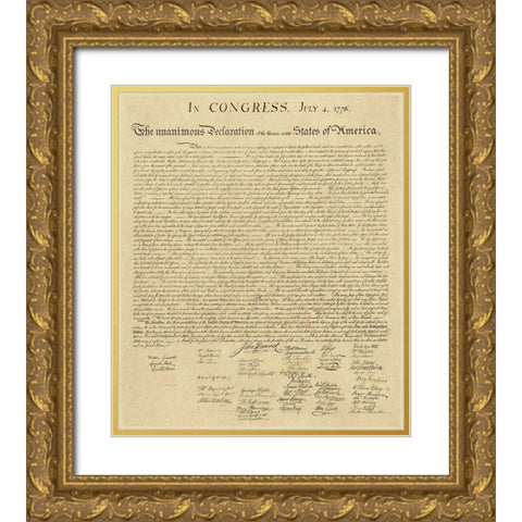U.S. Declaration of Independence - Decorative Sepia Gold Ornate Wood Framed Art Print with Double Matting by U.S. Government