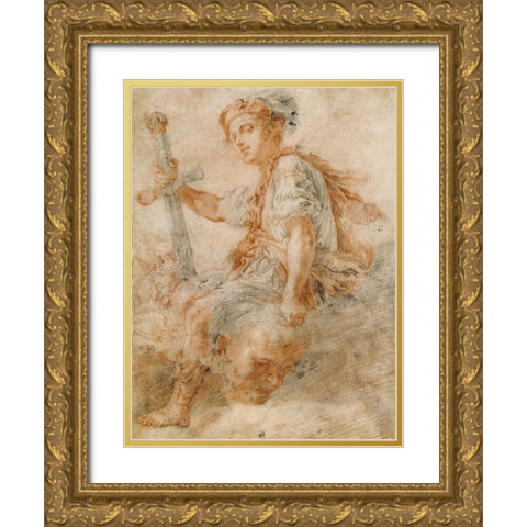 David with the Head of Goliath Gold Ornate Wood Framed Art Print with Double Matting by Fetti, Domenico