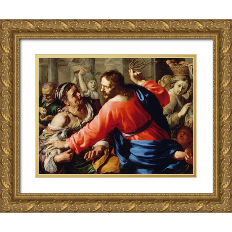 Christ Cleansing the Temple Gold Ornate Wood Framed Art Print with Double Matting by Mei, Bernardino