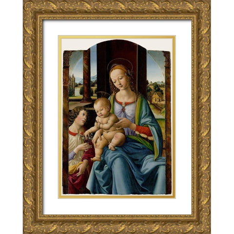 Madonna and Child Gold Ornate Wood Framed Art Print with Double Matting by di Credi, Lorenzo