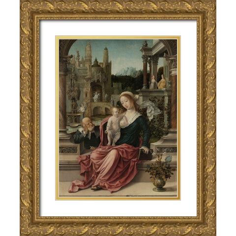 The Holy Family Gold Ornate Wood Framed Art Print with Double Matting by Gossaert, Jan (Mabuse)