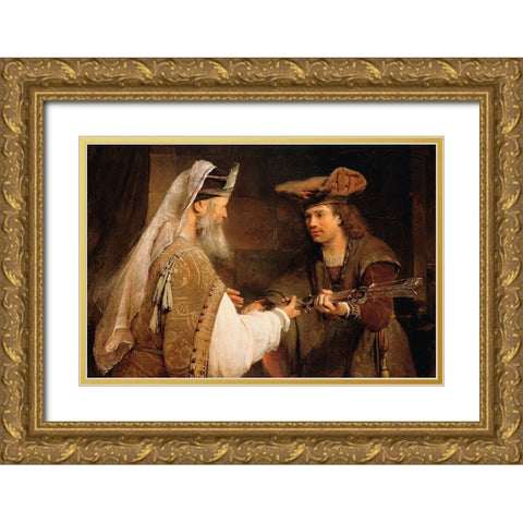 Ahimelech Giving the Sword of Goliath to David Gold Ornate Wood Framed Art Print with Double Matting by de Gelder, Aert