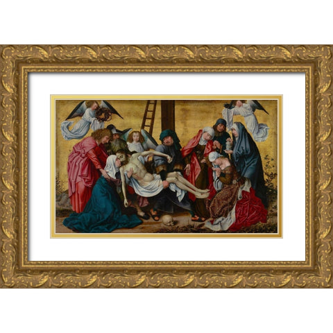 The Deposition Gold Ornate Wood Framed Art Print with Double Matting by van der Weyden, Rogier