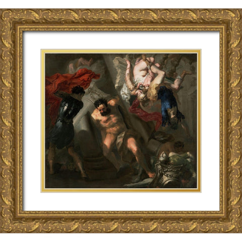 The Death of Samson Gold Ornate Wood Framed Art Print with Double Matting by School, Genoese
