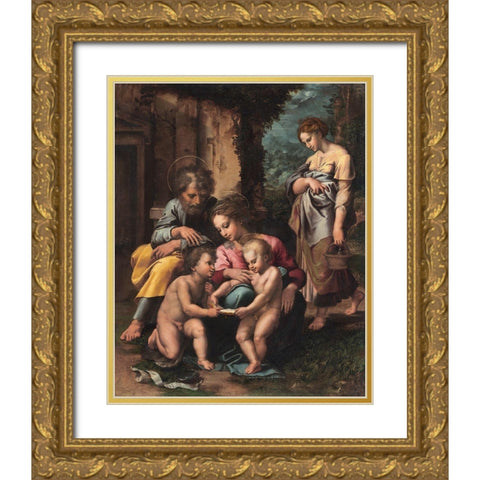 The Holy Family Gold Ornate Wood Framed Art Print with Double Matting by Romano, Giulio