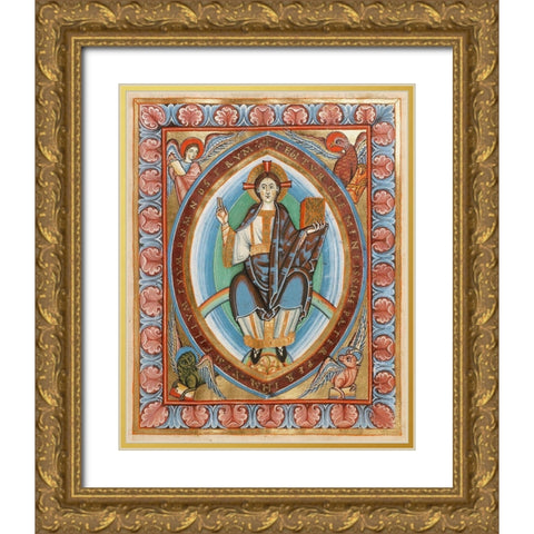 Christ in Majesty Gold Ornate Wood Framed Art Print with Double Matting by Unknown 11th Century Illuminator