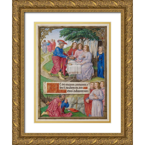Abraham and the Three Angels Gold Ornate Wood Framed Art Print with Double Matting by Unknown 16th Century Flemish Illuminator