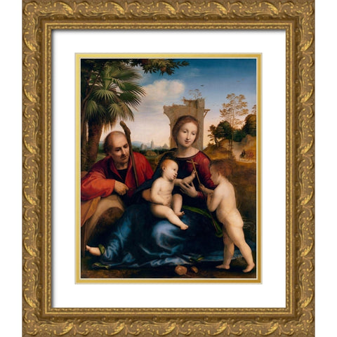 The Rest on the Flight into Egypt with St. John the Baptist Gold Ornate Wood Framed Art Print with Double Matting by della Porta, Baccio