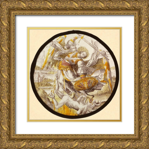 The Archangel Michael Vanquishing the Devil Gold Ornate Wood Framed Art Print with Double Matting by Unknown 16th Century Netherlandish Glassmaker