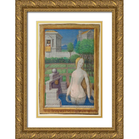 Bathsheba Bathing Gold Ornate Wood Framed Art Print with Double Matting by Bourdichon, Jean