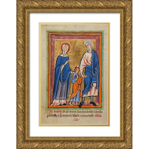 Christ Led to Jerusalem by Mary and Joseph Gold Ornate Wood Framed Art Print with Double Matting by Unknown 12th Century Illuminator