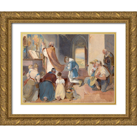 Fridolin Assists with the Holy Mass Gold Ornate Wood Framed Art Print with Double Matting by Fendi, Peter