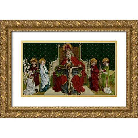 The Trinity with the Virgin, Saints John the Evangelist, Stephen and Lawrence and a Donor Gold Ornate Wood Framed Art Print with Double Matting by von Andlau, Peter Hemme