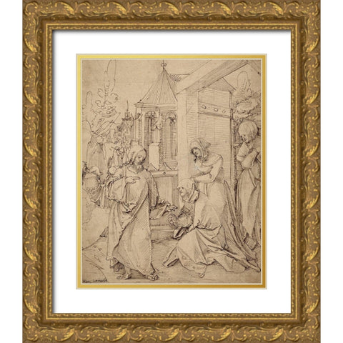 Christ Taking Leave of His Mother Gold Ornate Wood Framed Art Print with Double Matting by Schaufelein, Hans