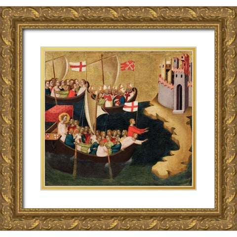 Arrival of Saint Ursula at Cologne Gold Ornate Wood Framed Art Print with Double Matting by Daddi, Bernardo