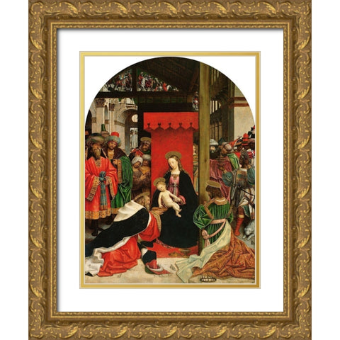 Adoration of the Magi Gold Ornate Wood Framed Art Print with Double Matting by Ferrari, Defendente