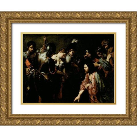 Christ and the Adulteress Gold Ornate Wood Framed Art Print with Double Matting by de Boulogne, Valentin