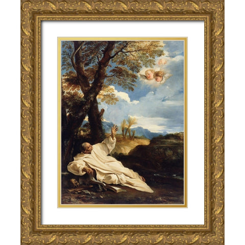 The Vision of Saint Bruno Gold Ornate Wood Framed Art Print with Double Matting by Mola, Pier Francesco