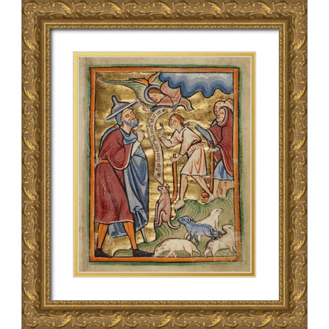 The Angel Appearing to Joachim Gold Ornate Wood Framed Art Print with Double Matting by Unknown 12th Century English Illuminator