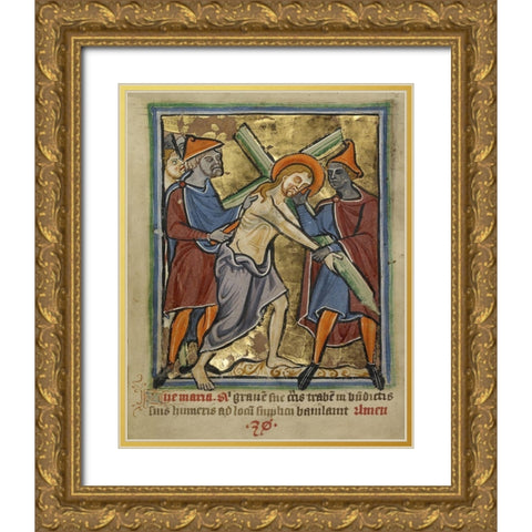 Christ Carrying the Cross Gold Ornate Wood Framed Art Print with Double Matting by Unknown 12th Century English Illuminator