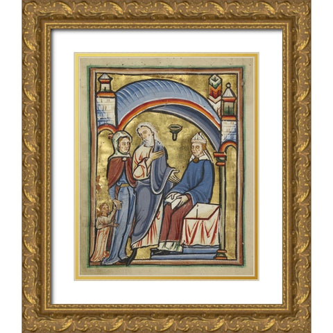 The Presentation of the Virgin in the Temple Gold Ornate Wood Framed Art Print with Double Matting by Unknown 12th Century English Illuminator
