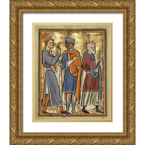 The Magi Approaching Herod Gold Ornate Wood Framed Art Print with Double Matting by Unknown 12th Century English Illuminator