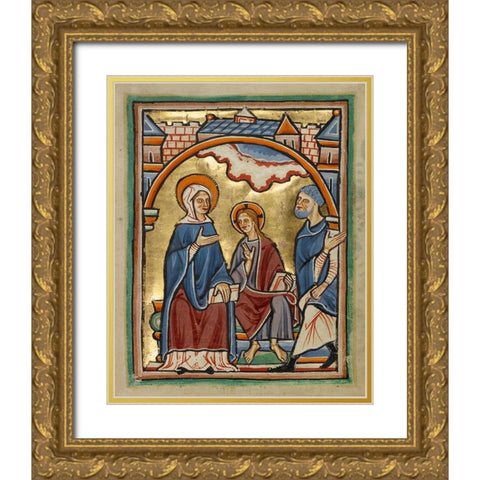 Christ Blessing His Parents Gold Ornate Wood Framed Art Print with Double Matting by Unknown 12th Century English Illuminator