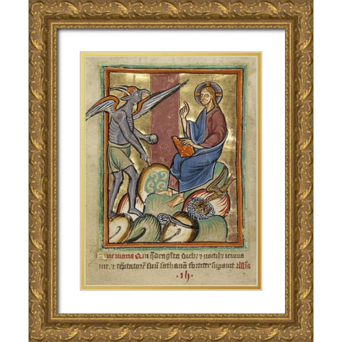 The First Temptation Gold Ornate Wood Framed Art Print with Double Matting by Unknown 12th Century English Illuminator