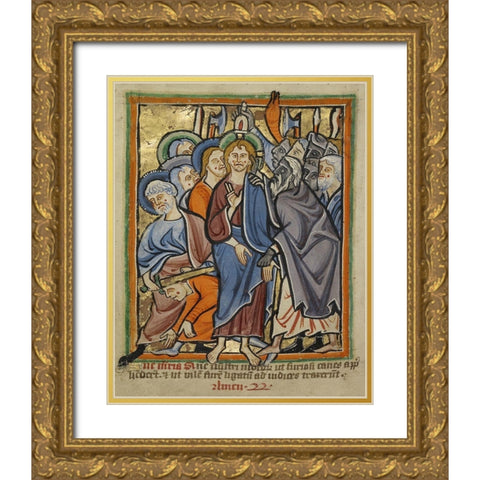 The Betrayal Gold Ornate Wood Framed Art Print with Double Matting by Unknown 12th Century English Illuminator