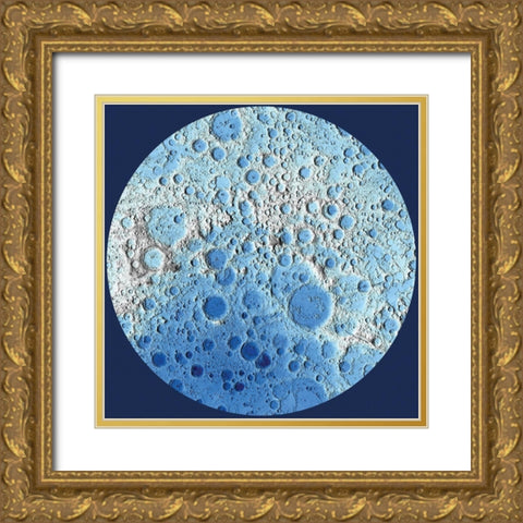 Unmarked Decorative Topographic Map of the Moon, South Pole Gold Ornate Wood Framed Art Print with Double Matting by United States Geological Survey