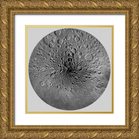 Unmarked Map of the Moon, North Pole Gold Ornate Wood Framed Art Print with Double Matting by United States Geological Survey