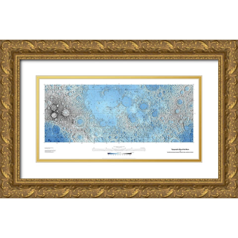 Decorative Topographic Map of the Moon, Projection Gold Ornate Wood Framed Art Print with Double Matting by United States Geological Survey