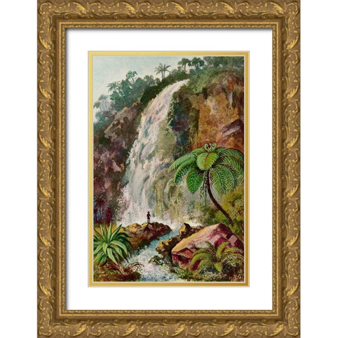 Wasserfall von Tjiburrum Am Vulkan Pangerango in Java Gold Ornate Wood Framed Art Print with Double Matting by Haeckel, Ernst